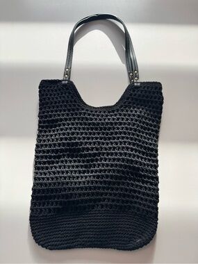 GAP Black Crochet Tote Bag with Leather Handles